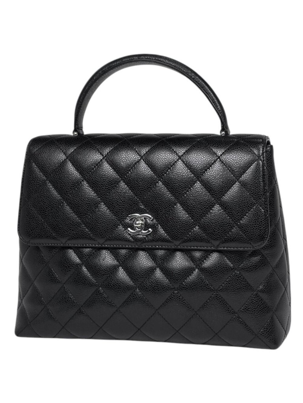 Chanel CC Logo Handbag Quilted Caviar Leather Black